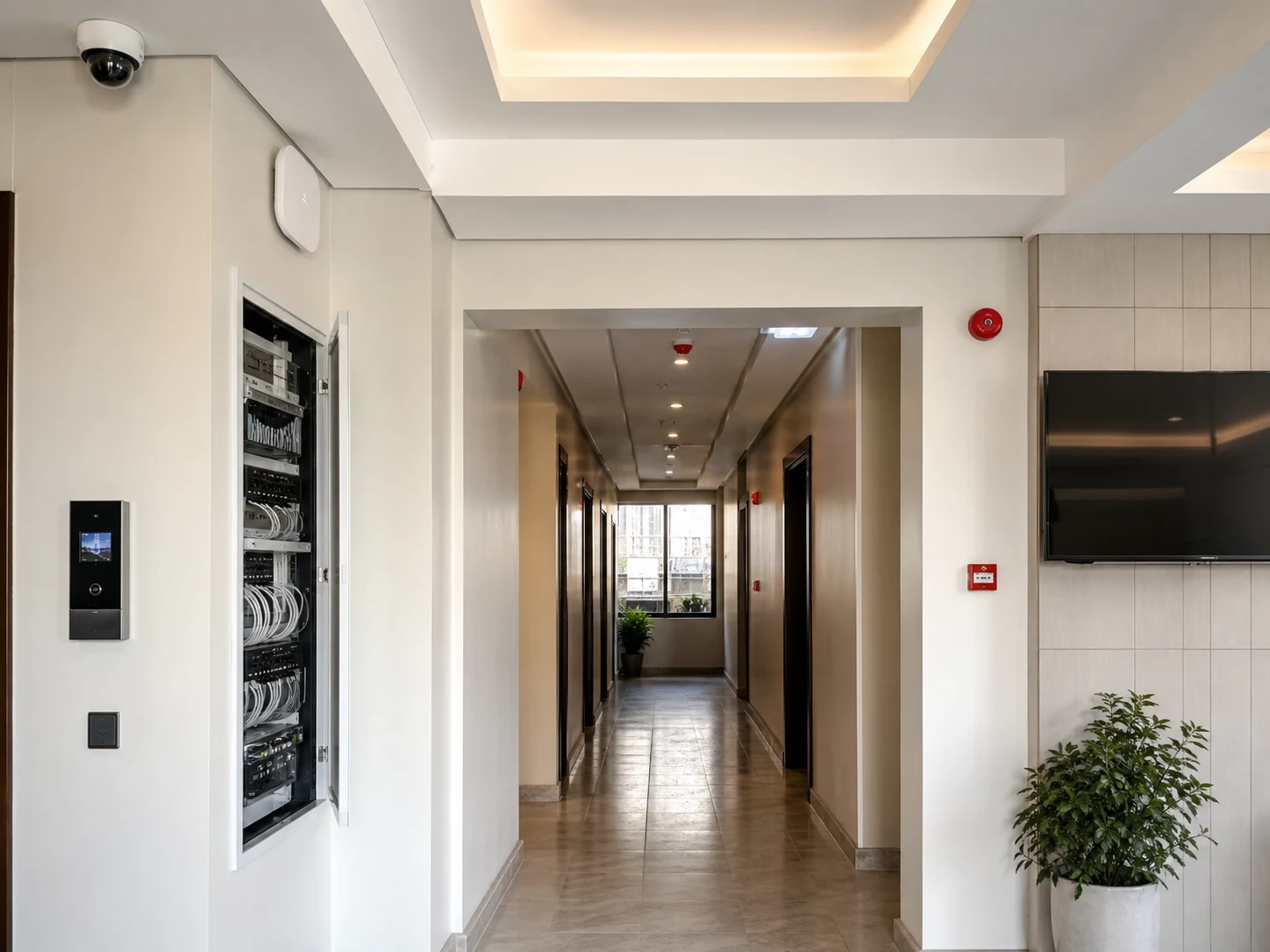Apartment ELV infrastructure with CCTV, intercom and fire alarm